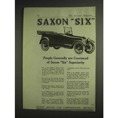 1917 Saxon Six Car Ad - Convinced of Superiority