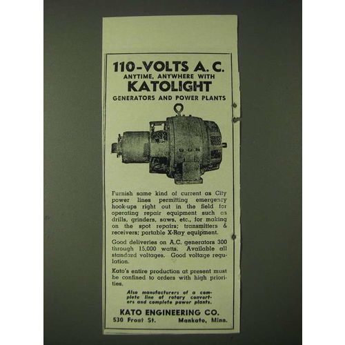 1943 Kato Engineering Katolight Generators and Power Plants Ad