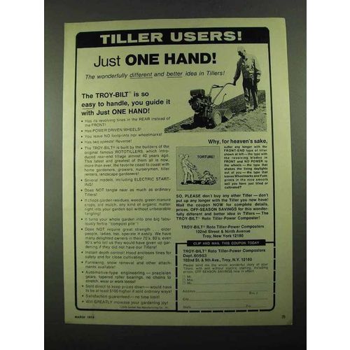 1976 Troy-Bilt Roto Tiller Ad - Just One Hand!