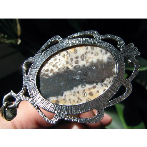 Gorgeous Louisiana Petrified Palm Cabochon Pendant: Agate Eyes; Fibrous Texture