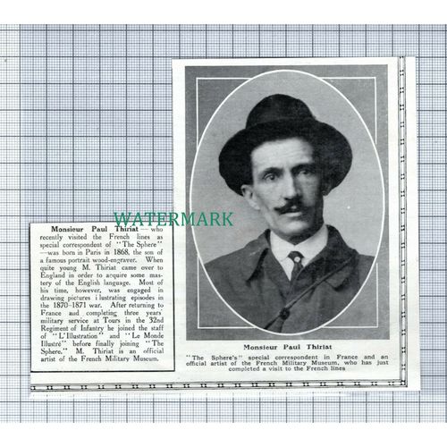 C4878) Monsieur Paul Thiriat The Sphere Correspondent Artist - 1915 Clip