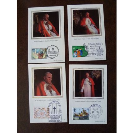 Great Britain 1982 Benham Silk Cards Pope John Paul II visits Britain stamps