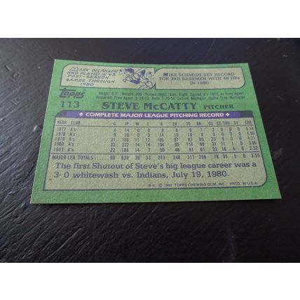 1982 Topps Card # 113A Steve McCatty Excellent-Mint (6) Oakland Athletics