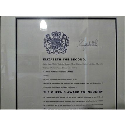 QUEEN'S AWARD TO INDUSTRY: HAMMER FILMS Original Certificate (1968)
