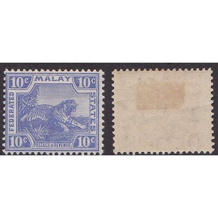 FEDERATED MALAY STATES 1919 10c Leaping Tiger bright blue SG44a- MINT