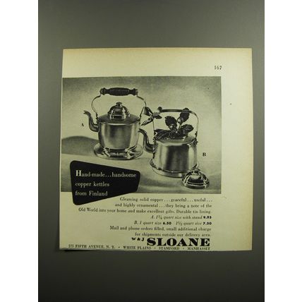 1952 W&J Sloane Copper Kettles Advertisement