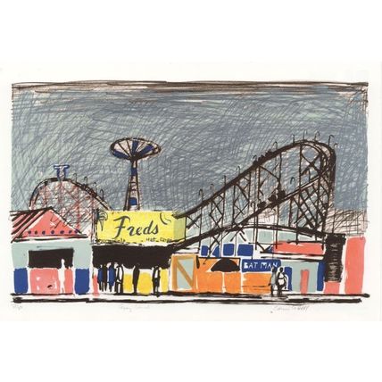 Edwin La Dell Coney Island Freds Diner Painting Postcard