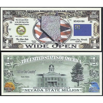 State of Nevada Million Dollar Bill Novelty Note - Wholesale Lot Of 200
