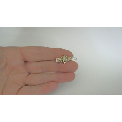 Two small tiny gold and clear crystal hair pin clip barrettes fine hair