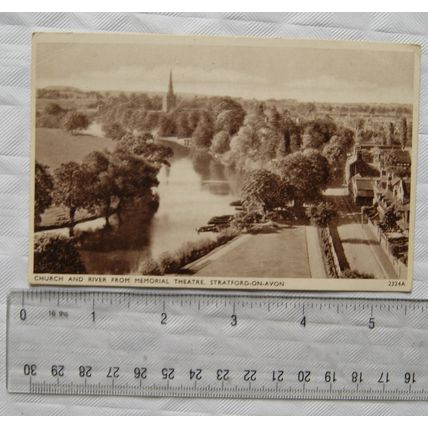 vintage Postcard Stratford on Avon, Church & River from Memorial Theatre