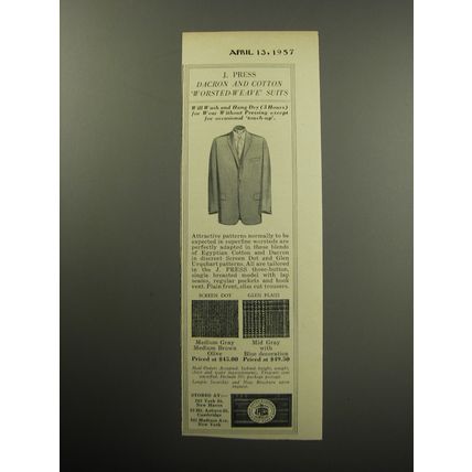 1957 J. Press Fashion Ad - J. Press Dacron and Cotton Worsted-weave suits
