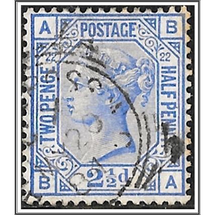 QV 1880-83 SG157 Plate 22 2½d Blue Used BA