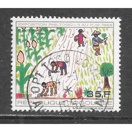 TOGO 1988 STAMP EXHIBITION PHILTOGO 35F PAINTING CHILD 12 YEARS OLD FARMING USED