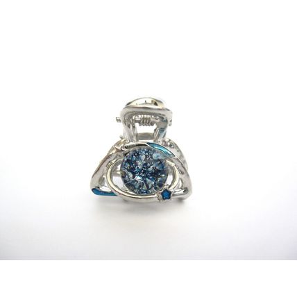 Small mini silver metal clear blue ball crystal hair claw clip