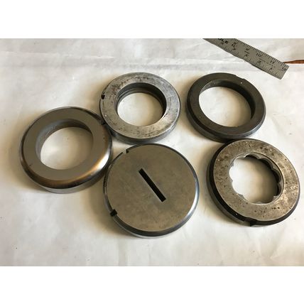 6 WILSON THICK TURRET DIES MIXED LOT, ROUND SQUARE RECTANGLE,5" DIA,SC