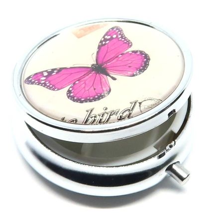 Pink & Black Butterfly & Flowers 1.5 CM Pill Box Carte Postal Christmas Gift