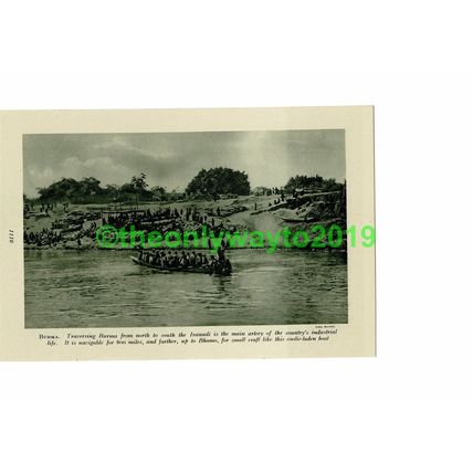 Boat on the Irawadi River, Burma (Myanmar), Book Illustration, c1920