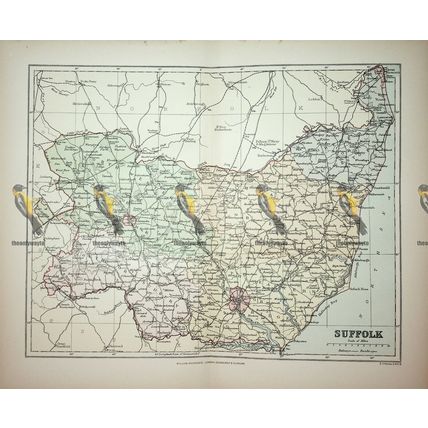 Suffolk, England, Map, Book Illustration (Print), 1895