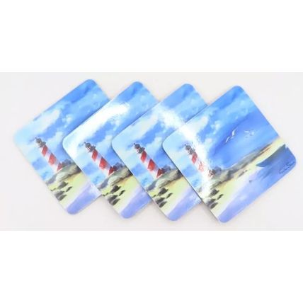 Lighthouse Coasters Lamianted Cork Set of 4 Gift Home Decor Drink Beach Ocean