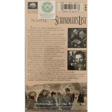 "NEW SHRINKWRAPPED SCHINDLER'S LIST VHS VIDEOTAPE ACADEMY AWARD BEST PICTURE"