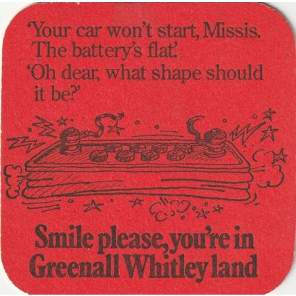 BEER MAT - GREENALL WHITLEY BREWERY - SMILE PLEASE - (Cat No 294) - (1975)