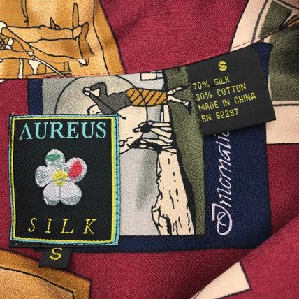 Aureus Golf Print Shirt Men’s Small Silk Cotton Blend Hawaiian Theme Button-Up