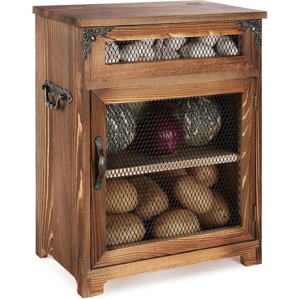 Rustic Wooden Potato & Onion Storage Bin - Kitchen Countertop Vegetable Storage,
