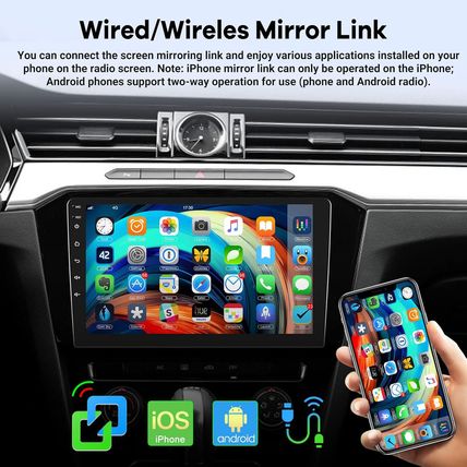 2G+32G] 10.1 Inch Android 11 Double Din Car Stereo with Wireless/Wired Carplay