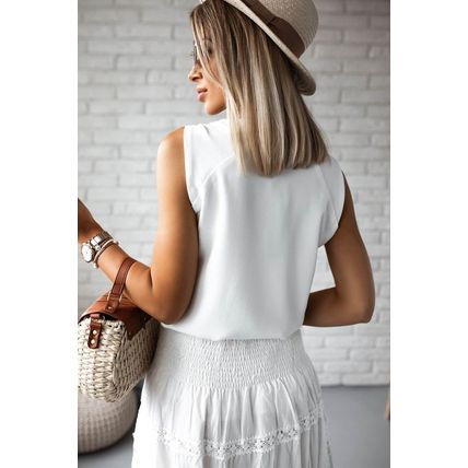 White V Neck Knotted Shoulder Vest