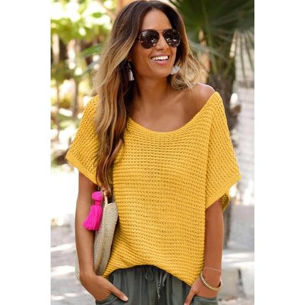 Ginger Solid Loose Knit Short Dolman Sleeve Sweater