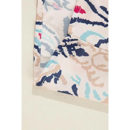 White Abstract Printed Notched V Neck Split Half Sleeve Blouse