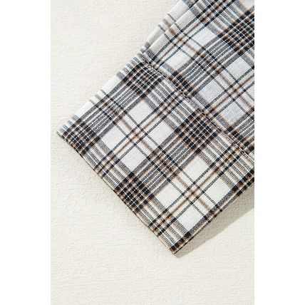 Black Checkered Print Loose Fit Buttoned Hooded Shacket