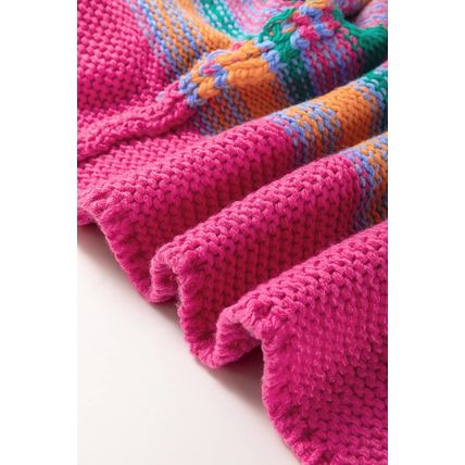 Rose Stripe Colorful Puff Sleeve Drop Shoulder Loose Cardigan