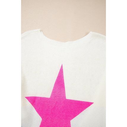 White Star Pattern Colorblock Striped Edge Drop Shoulder Sweater
