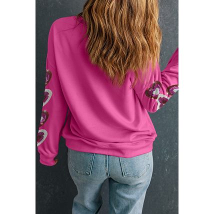 Bonbon Sequined Heart Patched Drop Shoulder Valentines Sweatshirt