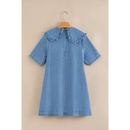 Beau Blue Frilled Peter Pan Collar Loose Denim Short Dress