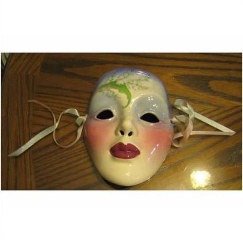 GORGEOUS MARDI GRAS NEW ORLEANS LILY OF THE VALLEY CERAMIC WALL FACE MASK GLEDA