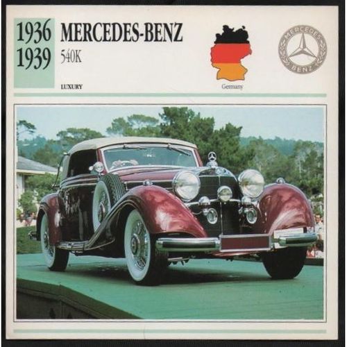 1936 to 1939 Mercedes-Benz 540K Classic Car Photo and Info Card