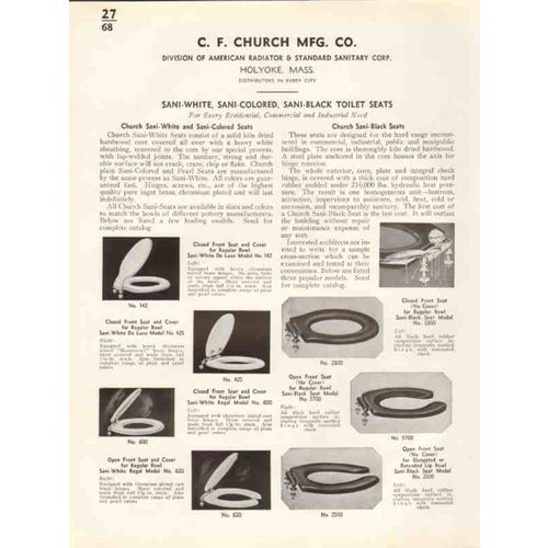 c f church mfg company 1938 sani-white toilet seats vintage catalog