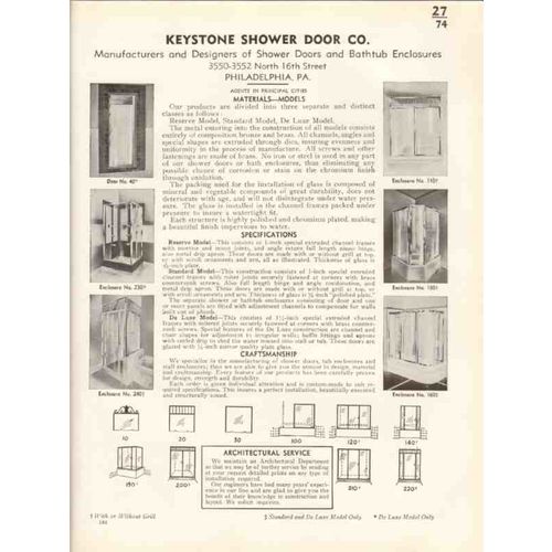 keystone shower door company 1938 bathtub enclosures vintage catalog