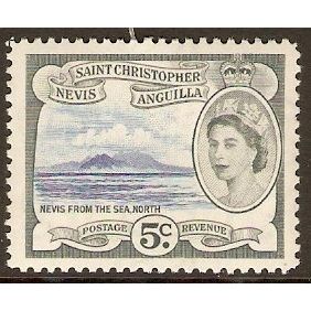 St Kitts Nevis QEII 1954 5c Bright Blue & Grey Mounted Mint MM SG 111 stamp sea