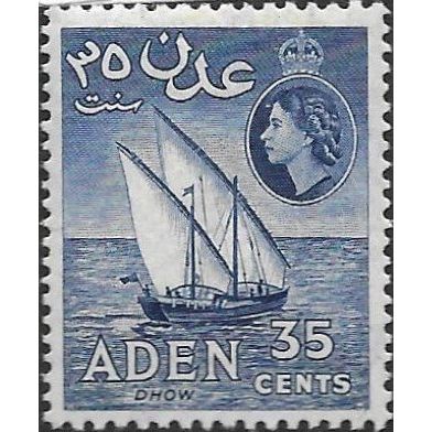 Aden QEII 1953 35c Deep Ultramarine Mounted Mint MM SG 56 Sc 52 stamp Dhow