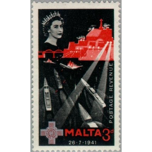 Malta QEII 1958 George Cross 3d Sea Raid Mounted Mint MM SG 290 Sc 270 stamp