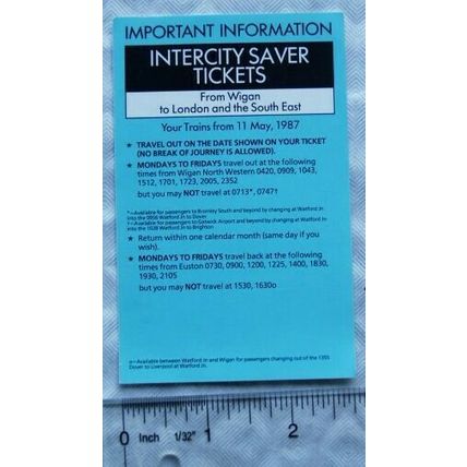 1987 leaflet InterCity Saver Tickets - Wigan to London