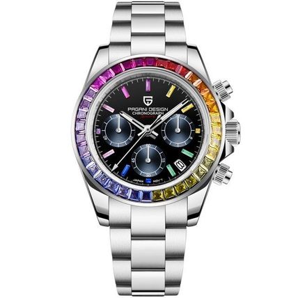 PAGANI DESIGN PD-1644 Rainbow Bezel Seiko VK63 Movement Steel Bracelet Watch