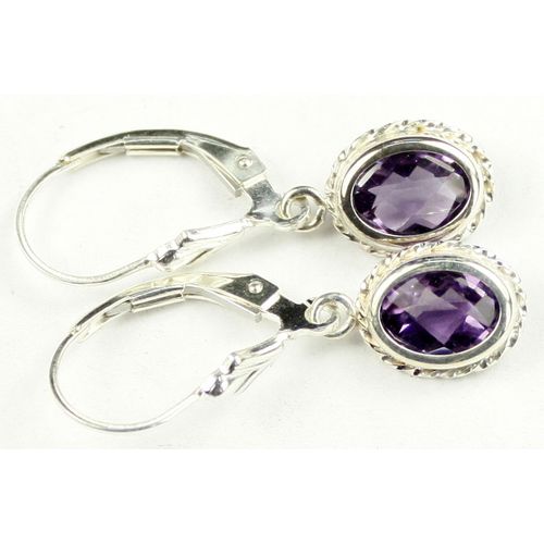 Amethyst, 925 Sterling Silver Leverback Rope Earrings, SE006
