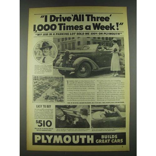 1936 Plymouth Cars Ad - I Drive 1,000 Times A Week