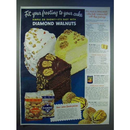 1950 Diamond Walnuts Ad - Chocolate-Walnut Frosting
