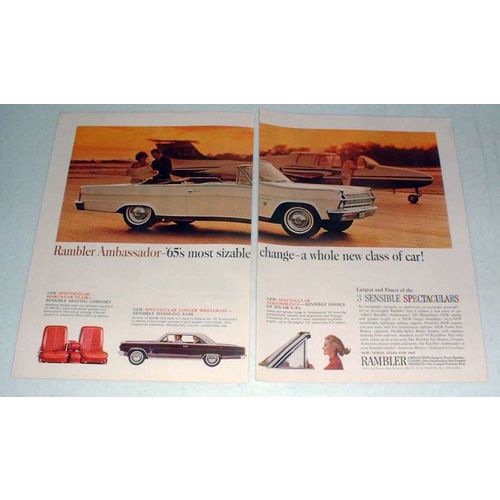1965 2-pg Rambler Ambassador 990 Convertible Car Ad!