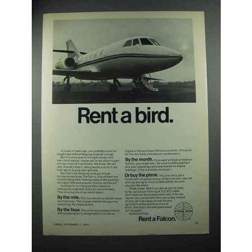1970 Pan Am Airways Falcon Jet Ad - Rent a Bird